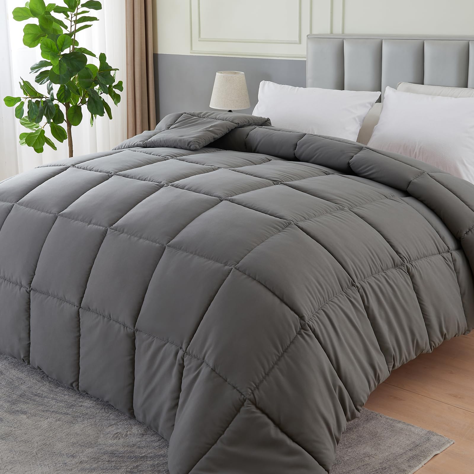 All Season Full Size Cooling Comforter?Fluffy Down Alternative Comforter Quilted Duvet Insert with Corner Tabs Luxury Soft Hotel Comforter Dark Gray