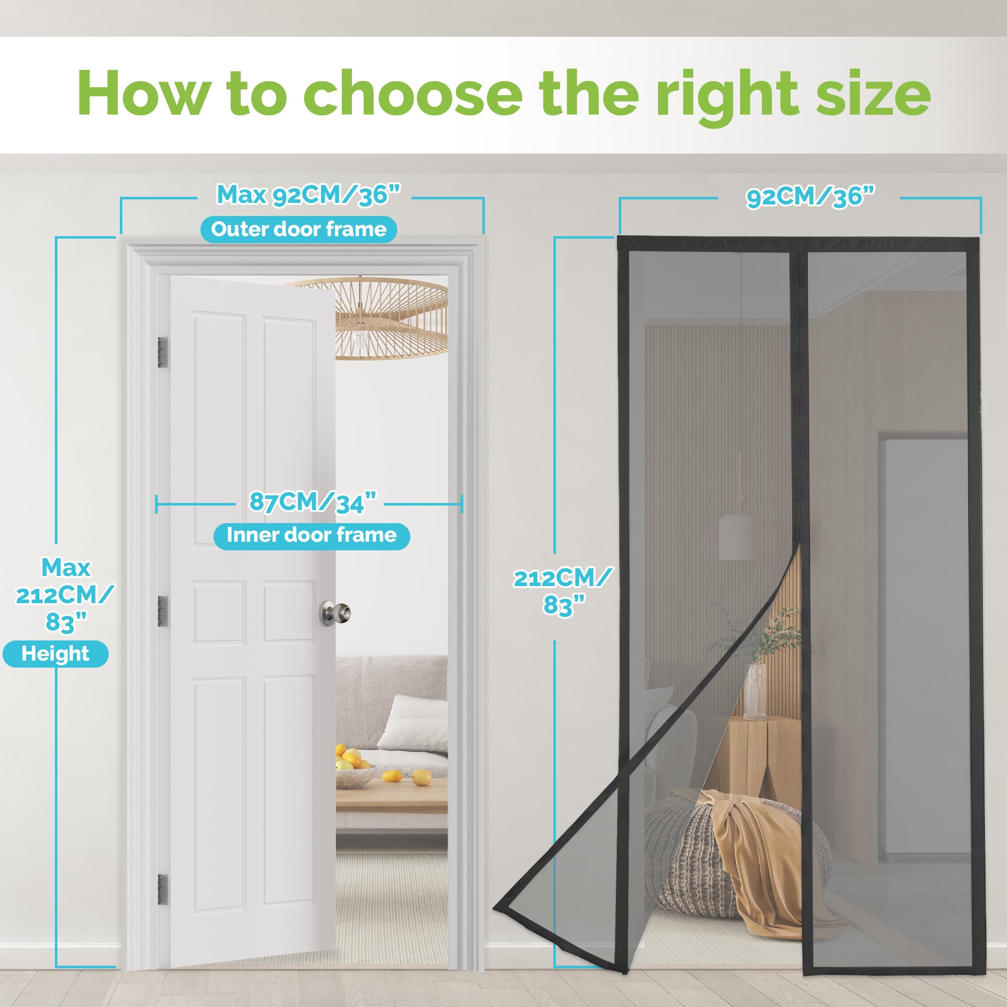 ARCOL Magnetic Fly Screens for Doors, Fine Impenetrable Mesh, 92x212 cm, Minimal Design, Totally Magnetic Door Fly Screen - Image 4