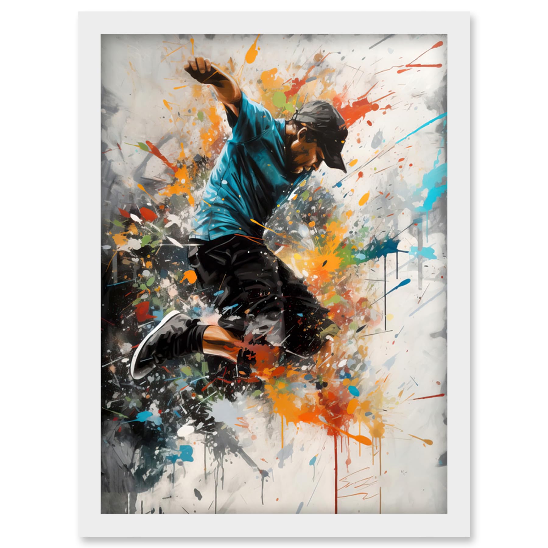 Artery8 Parkour Jump Urban Sport Paint Splat Action Shot Artwork Framed Wall Art Print A4