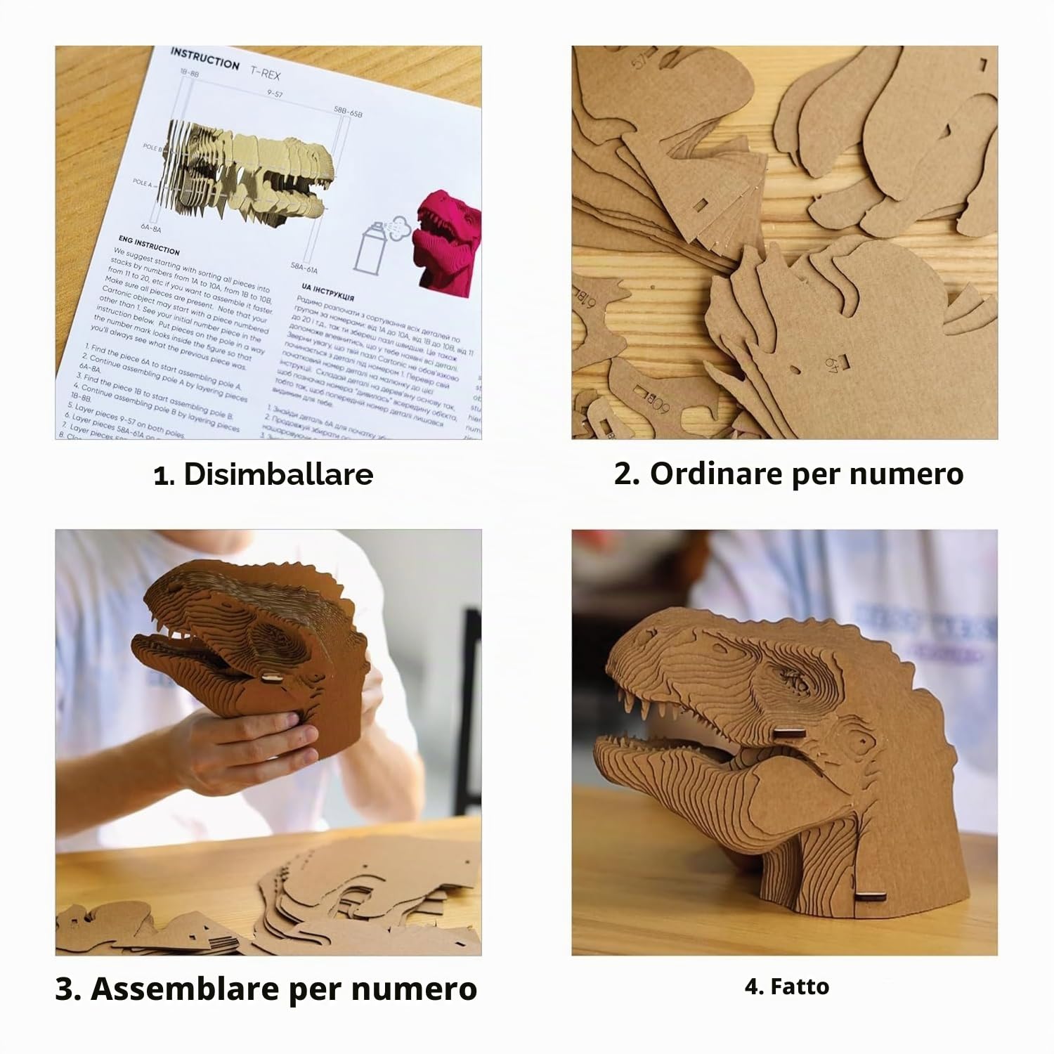 CARTONIC Dinosauro T-Rex Puzzle 3D in Cartone – Modellino da Costruire