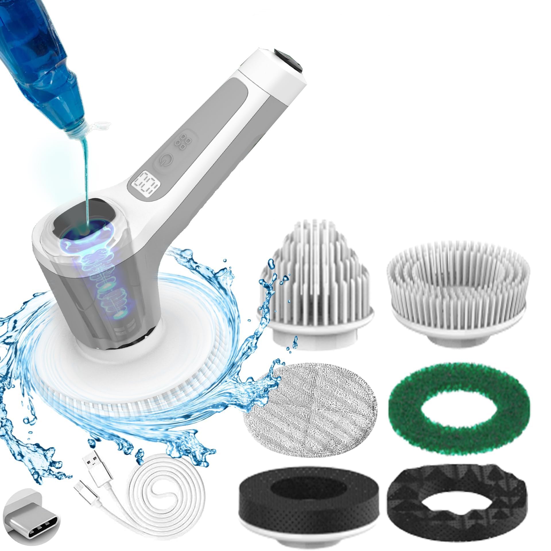 KASTWAVEElectric Spin Scrubber with 6 Replaceable Brush Heads, 2 Speed Modes Cordless Cleaning Brush Handheld Power Scrubber Portable Scrub Tool for Kitchen, Car, Kitchen, Bathroom, Bathtub