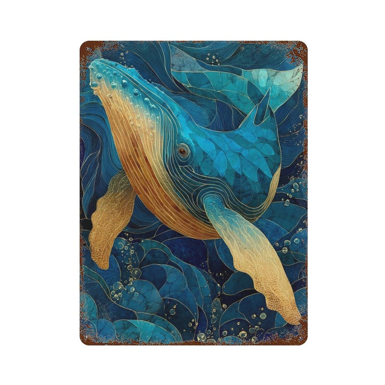 Distressed Metal Wall Sign with Whale Art Ocean Decor-4 Design 15.7"x11.8", for Garage, Bar And Workshop Decor, Vintage Wall Decor