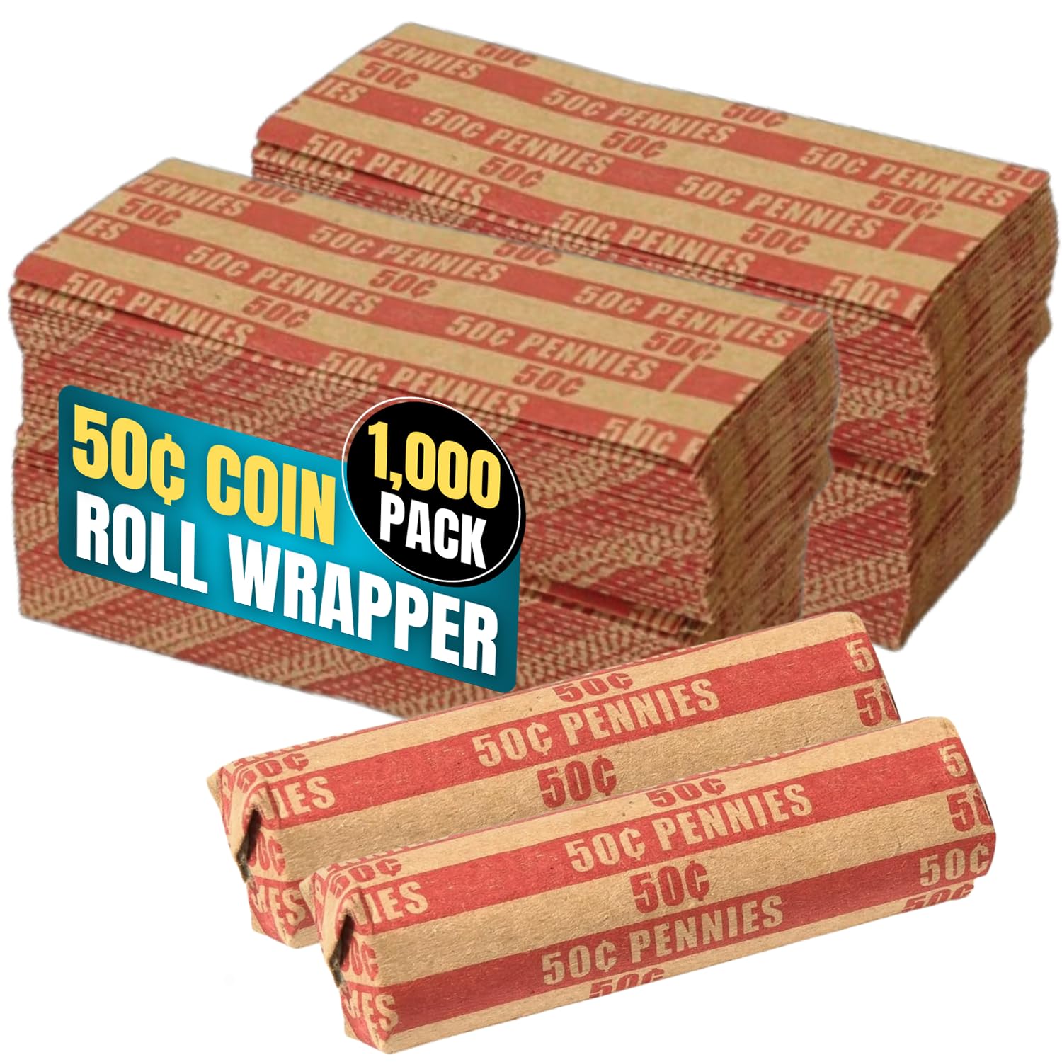 1InTheOffice Penny Coin Wrappers, Paper Coin Roll Wrappers, Flat Tubular, 1000/Box