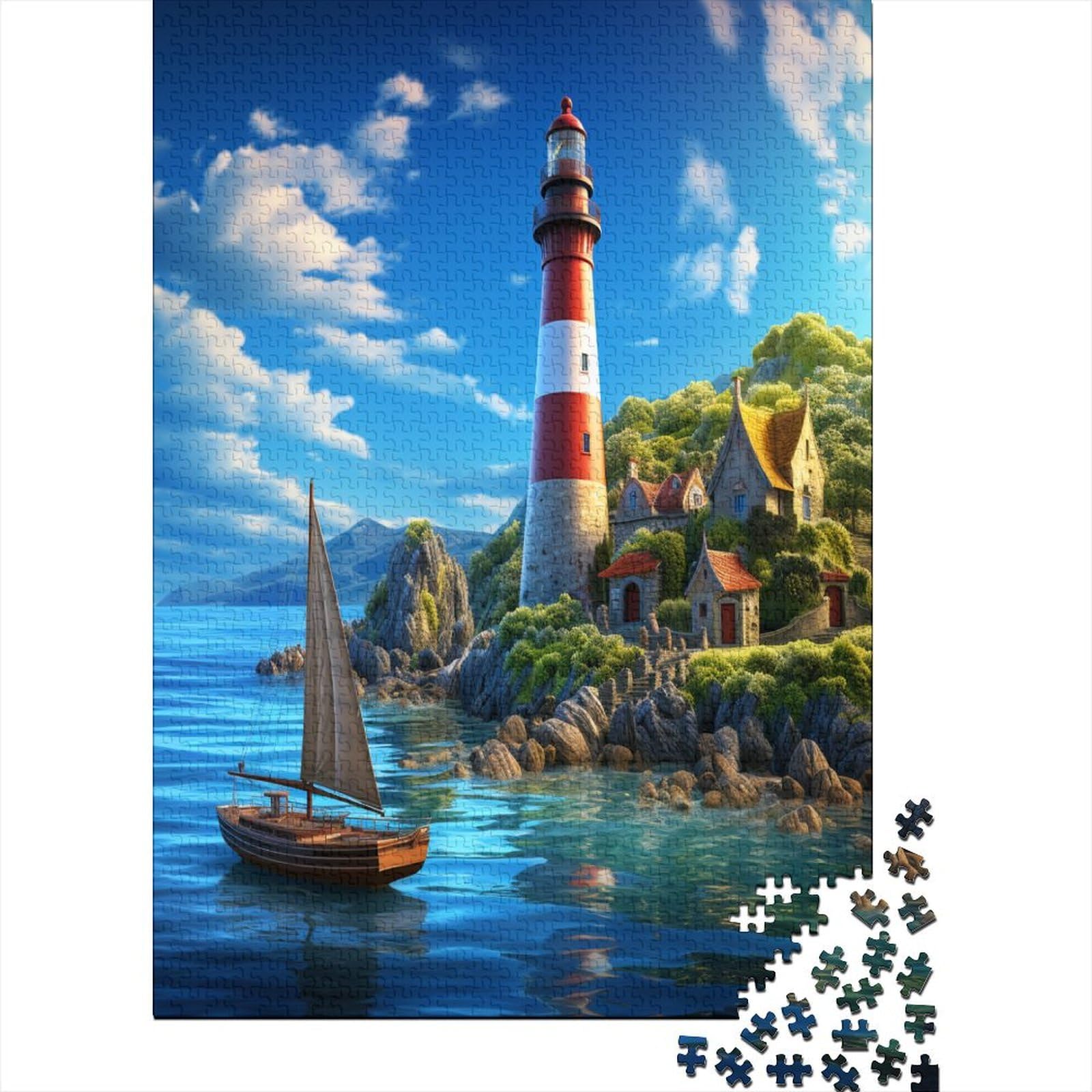 Puzzel voor volwassenen, 1000 stukjes, schilderhuizen met poster