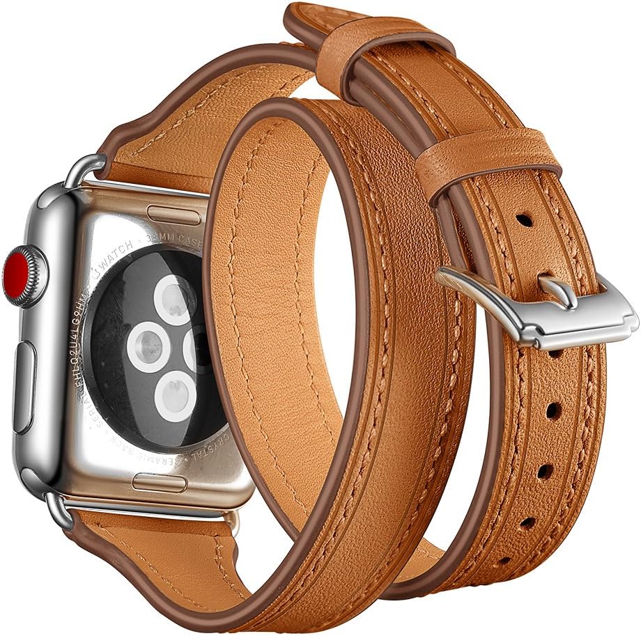 Maxjoy Compatible with Apple Watch Band, 38mm 40mm Watch Bands Leather Strap Soft Replacement Wristband with Metal Clasp Slim Bracelet Compatible with Apple iWatch Series 4 3 2 1 Sport Edition, Brown
