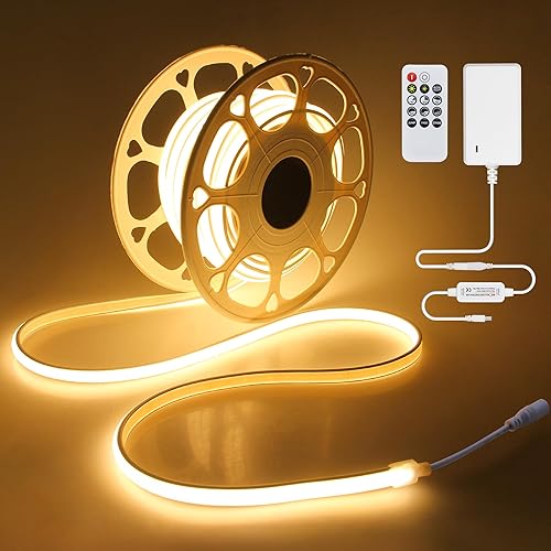 Miniatura 14 de Tira de luces LED blancas de luz diurna de 16.4 pies, 24 V, impermeable, kit de tira LED COB con control remoto, luz de cinta LED flexible regulable