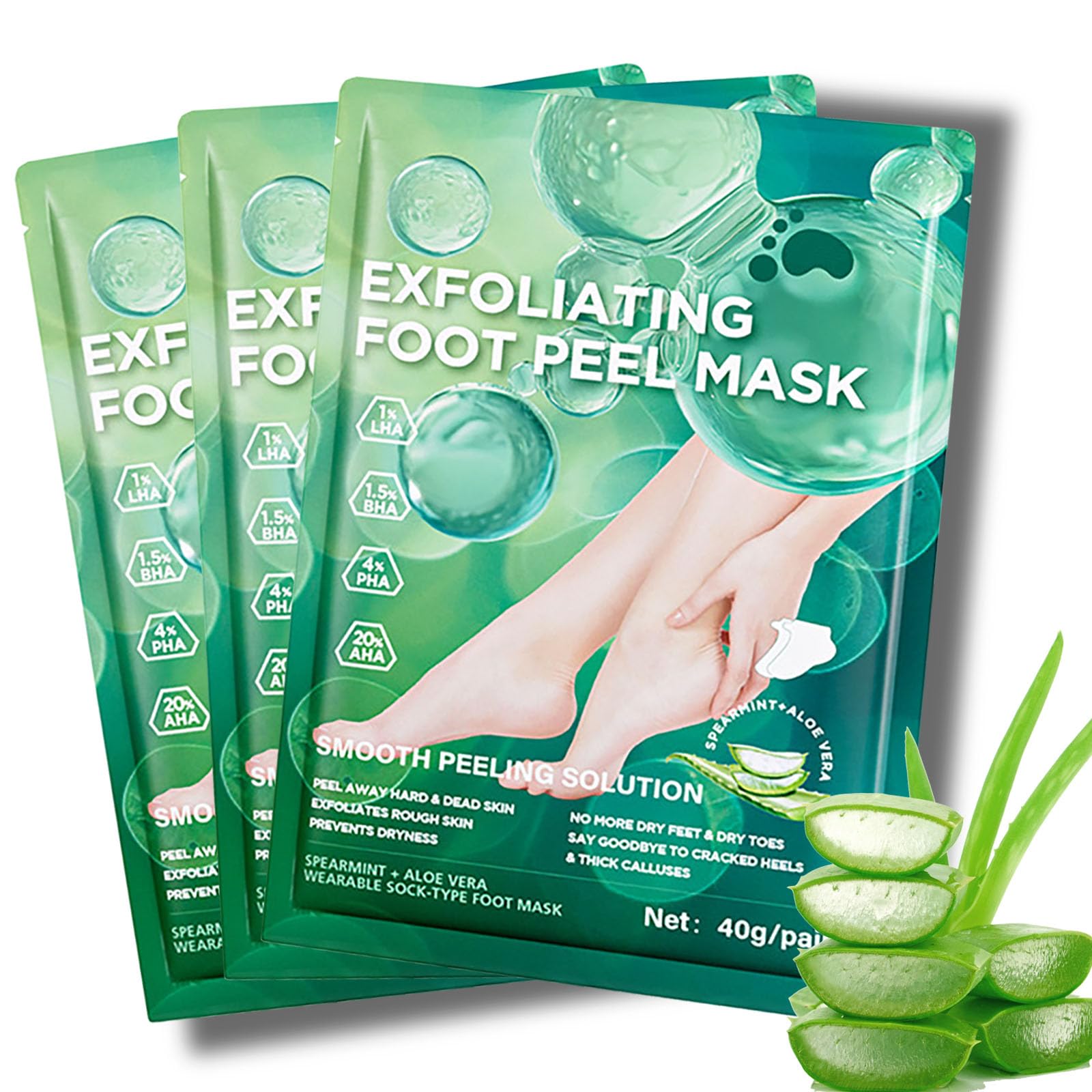 3 works Foot Peel Mask, Aloe Vera Exfoliating Foot Peel Mask, Foot Mask Peel for Dry Cracked Heels & Calluses