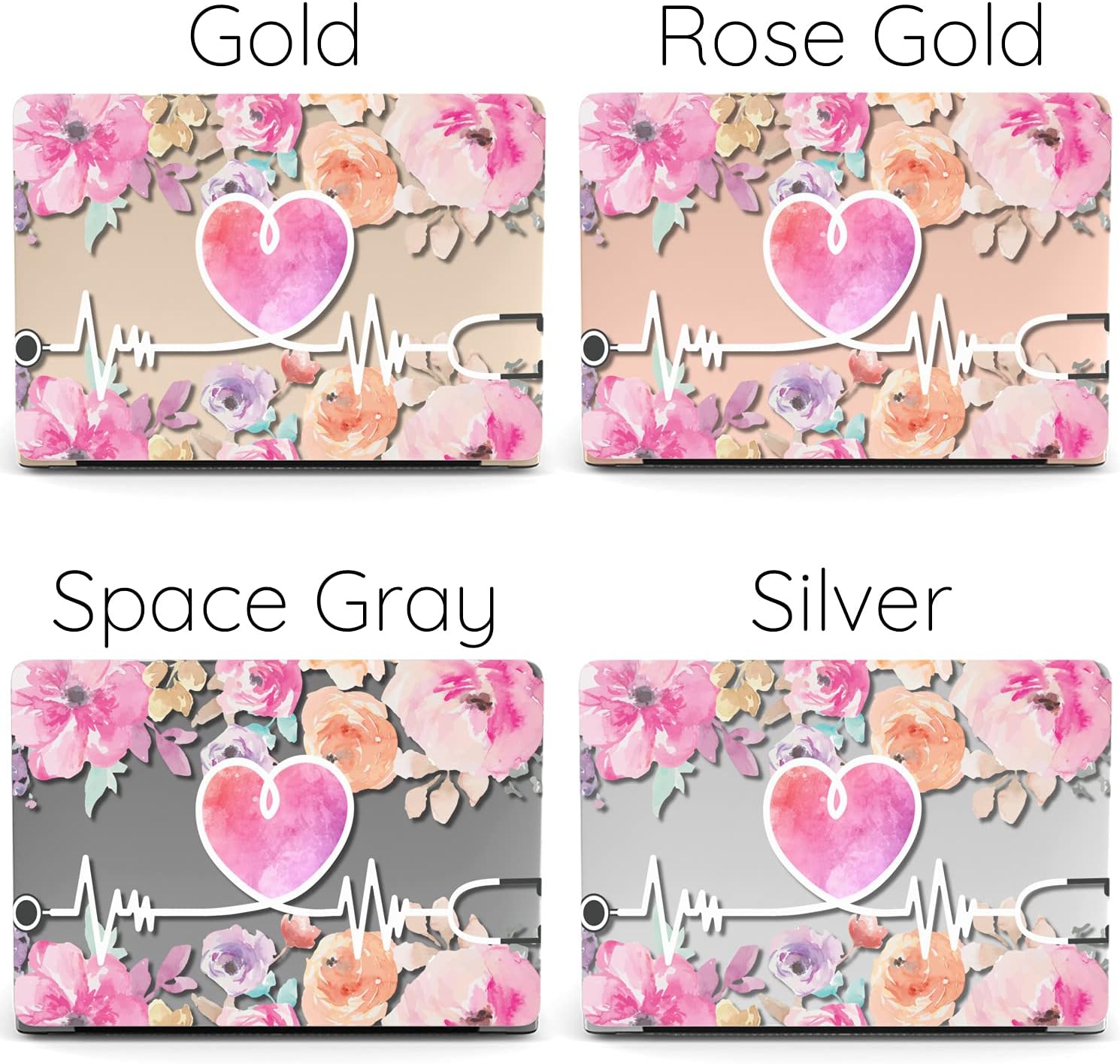 Mertak Hard Case Compatible with MacBook Pro 16 14 Air 15 13 inch M3 M2 M1 Mac 2024 2023 2022 2018 Flowers Nurse Pink Print Doctor Laptop Clear Floral Protective Medicine Cover Shell Heartbeat