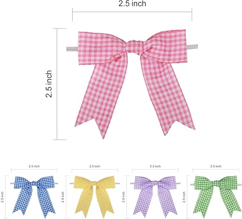 Miniatura 8 de Meseey 50 lazos de cinta de cuadros de Navidad con lazo torcido rojo y verde, lazos prefabricados para cesta de envoltura de regalos, boda, baby