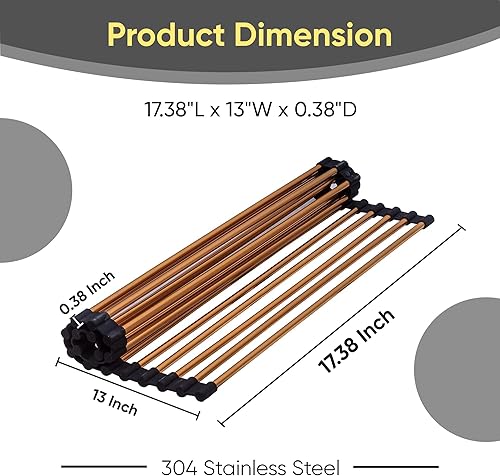 Miniatura 7 de Strictly Sinks - Escurridor de platos enrollable de acero inoxidable, color negro, de 17 pulgadas, ideal para fregaderos de estación de trabajo,