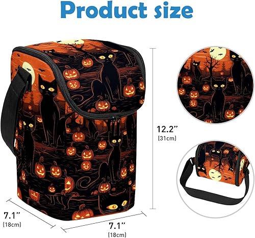 Miniatura 3 de Lonchera de gato de Halloween para mujeres y hombres, bolsa de almuerzo reutilizable de alta capacidad para el trabajo y picnic