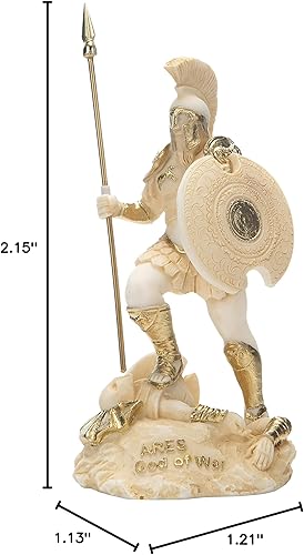 Miniatura 9 de Ares Mars God of War Zeus Son Estatua romana de alabastro tono dorado 5.5 pulgadas