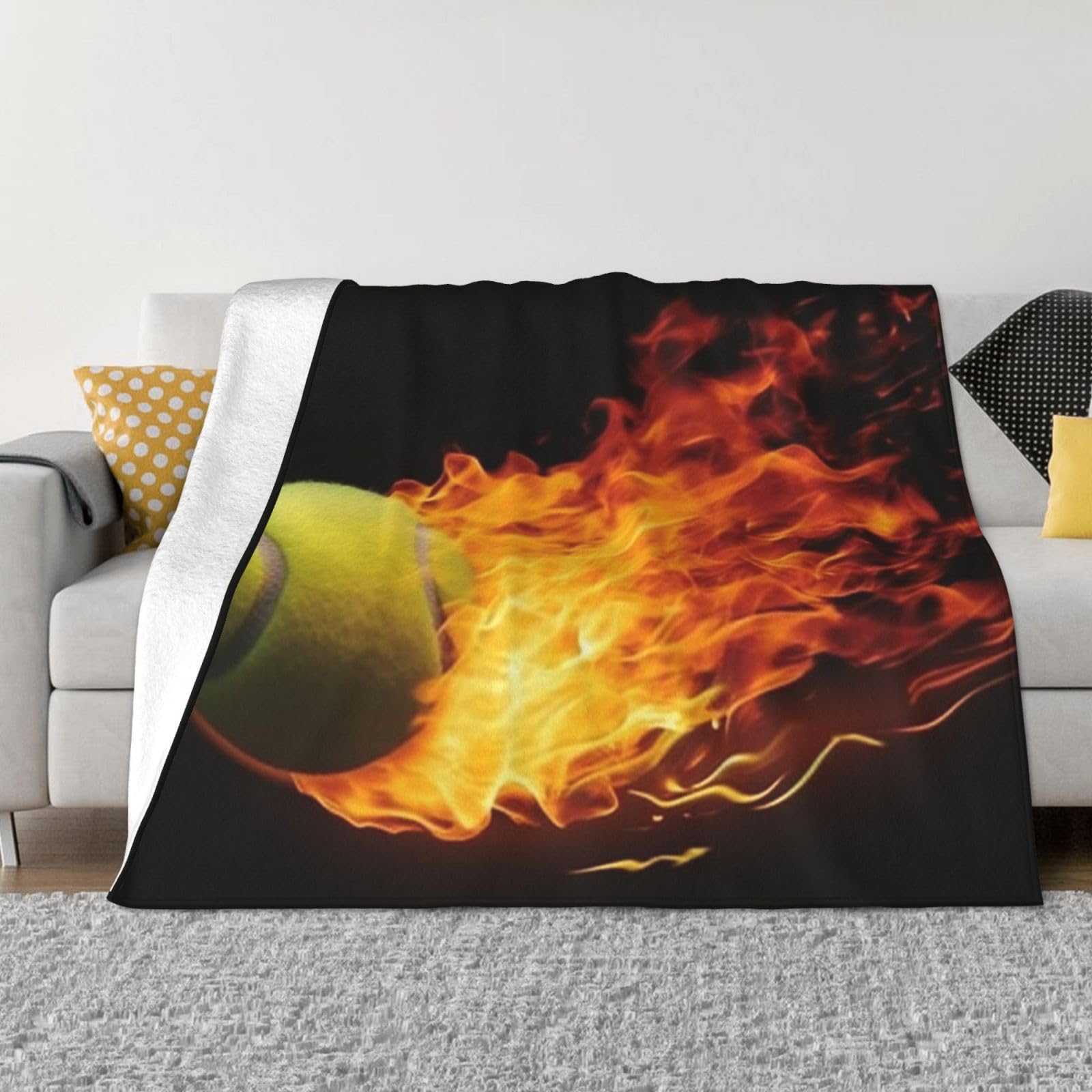 KLOPH Burning Tennis Pictures Throw Blanket 50"x40" Flannel Fluffy Warm Blanket for Couch, Reversible Plush Blankets for Bed, Comfy Fuzzy Blanket for Sofa, Plush Lightweight-Blankets for All Season