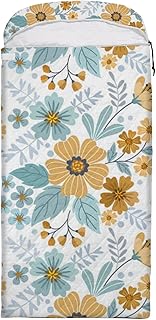 DreamBay Saco de dormir para adultos, flores amarelas azuis brancas 4 estações saco de dormir impermeável para acampamento para mochilão, caminhadas, sacos de dormir leves para clima frio para homens e crianças