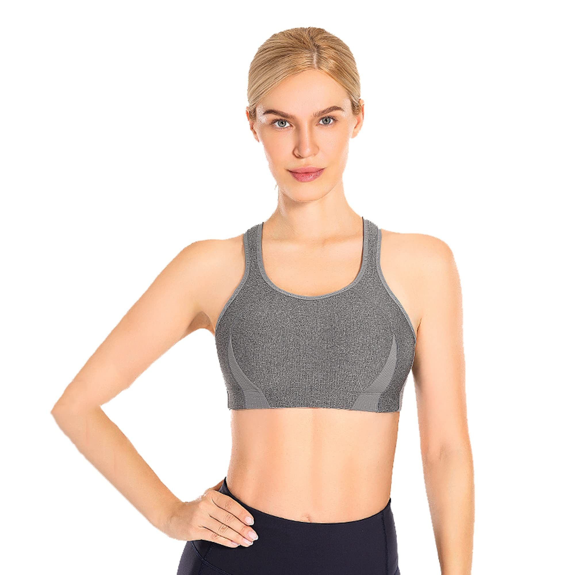 WENJUN Soutien-gorge de sport à haut impact pour femme, dos nageur en maille, sans fil, non rembourré, pour la course à pied, l'entraînement quotidien (couleur : gris, taille : 85D)