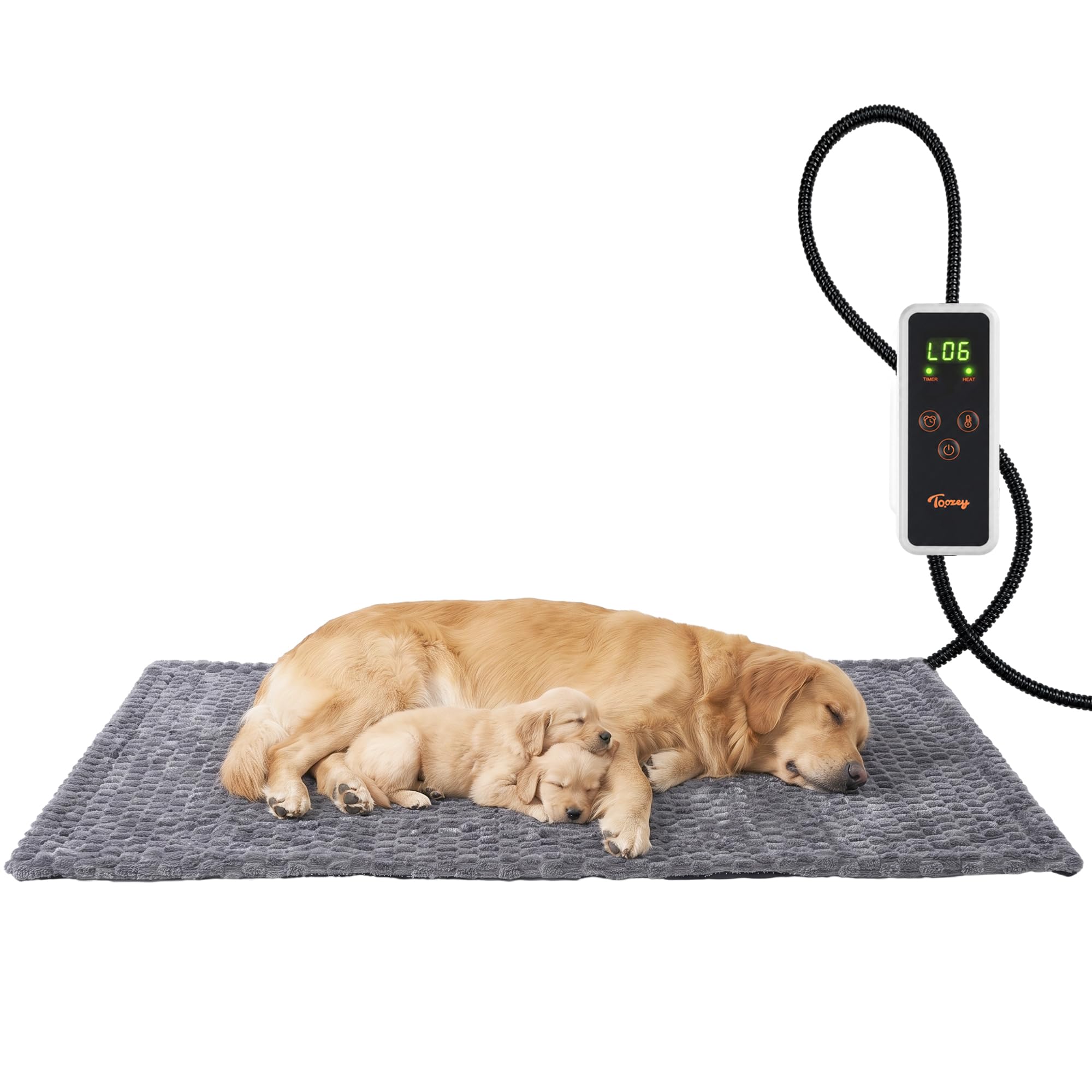 Toozey Pet Heating Pad, 6 Heat & Timer, Chew-Resistant Cord, 120 x 70 cm