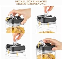 Set 3 cutii Hanobe pentru depozitare etanșă, pentru spaghete și fulgi de porumb, cu capac cu deschidere ușoară, stivuibile, negre 4