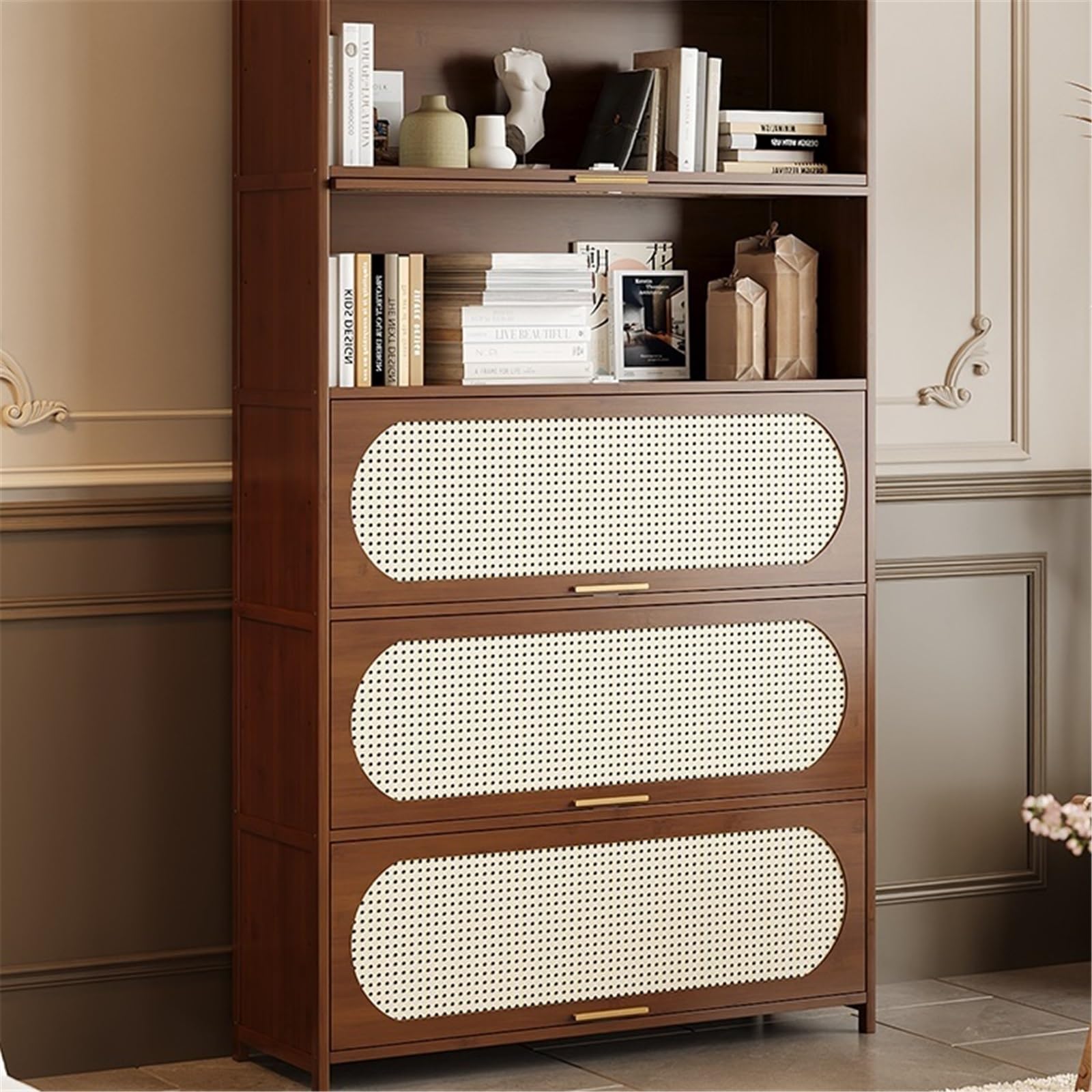 Consola de Comedor de una Sola Capa, aparador bajo con Tablero de Esquina, estantería de Almacenamiento y Vitrina para Sala de Estar de 60 cm