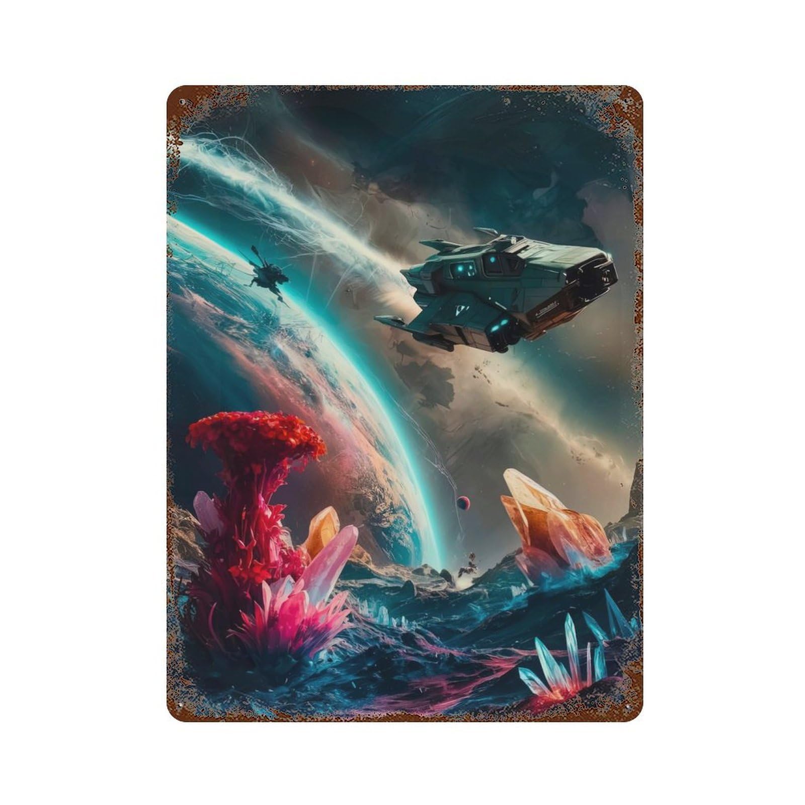 Rust Effect Galactic Frontier Rusty Metal Tin Sign 15.7"x11.8", Old School Wall Decor for Pub, Kitchen And Man Cave Decor
