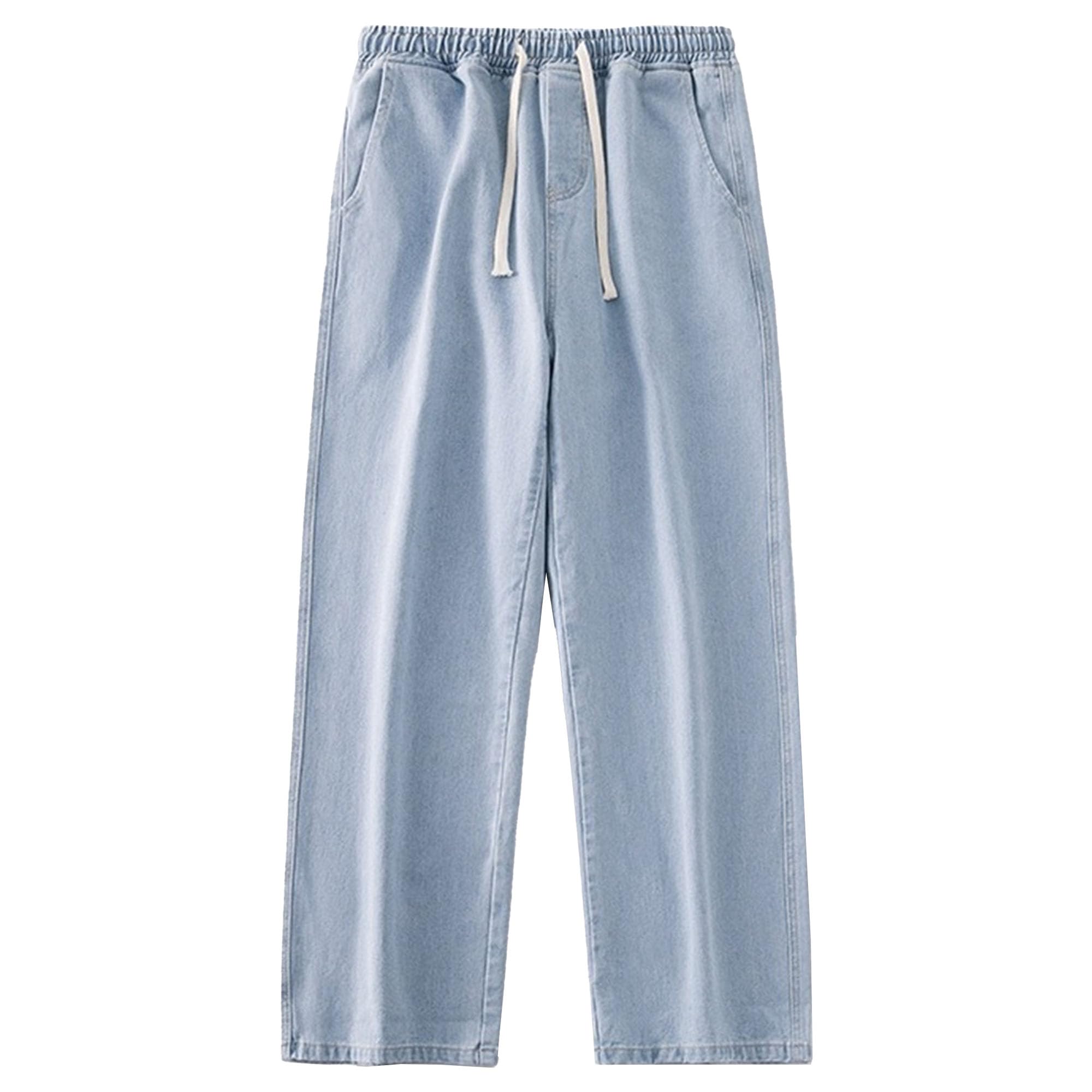 Maiyifu-GJ Men's Straight Leg Baggy Jeans Wide Leg Casual Denim Pants Elastic Waisted Hip Hop Streetwear Jean Trousers (White Blue,3X-Large)