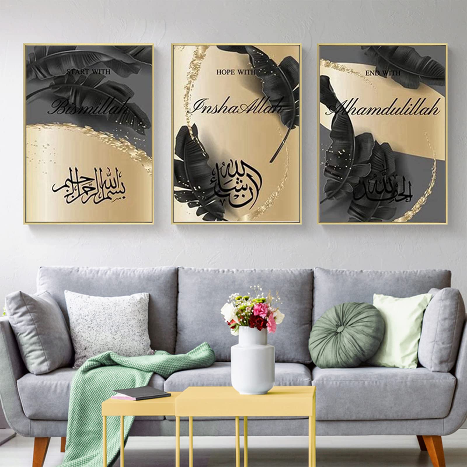 DLKAJFK Islamic Picture Set, Islamic Arabic Calligraphy Canvas Painting, Modern Pictures Decorative, Without Frame (Styles 2, 50 x 70 cm x 3)