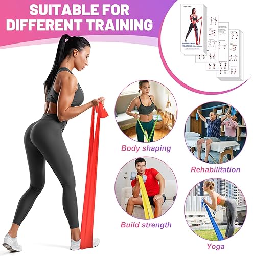 Miniatura 5 de 5 Pcs Resistance Bands, Professional Exercise Bands Elastic Stretch Bands for Fitness Yoga Pilates Stretching Strength Training, Workout Bands for