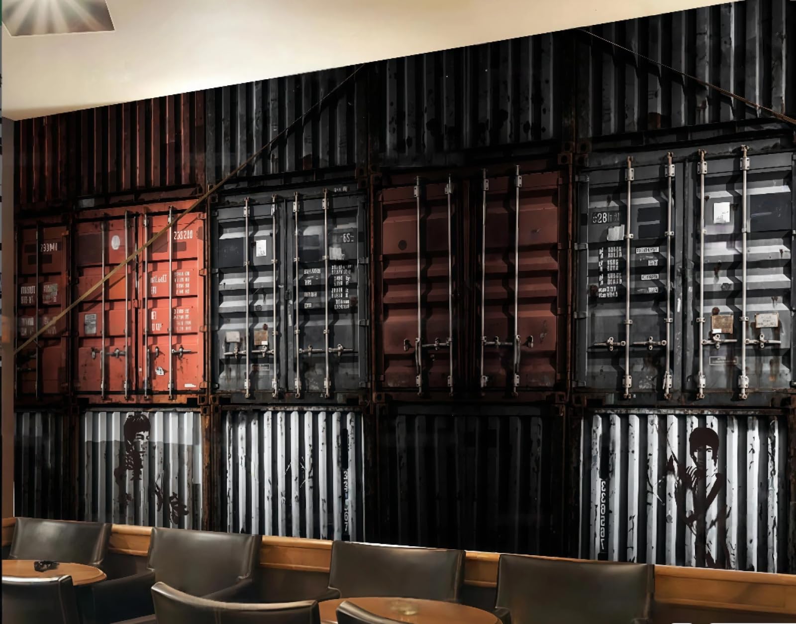 Nostalgiczna tapeta retro, metalowy pojemnik, gastronomia, bar, sklep z napojami, ściana w tle, tapeta do restauracji zachodniej, fototapeta do kawiarni, 3D, 200 x 140 cm