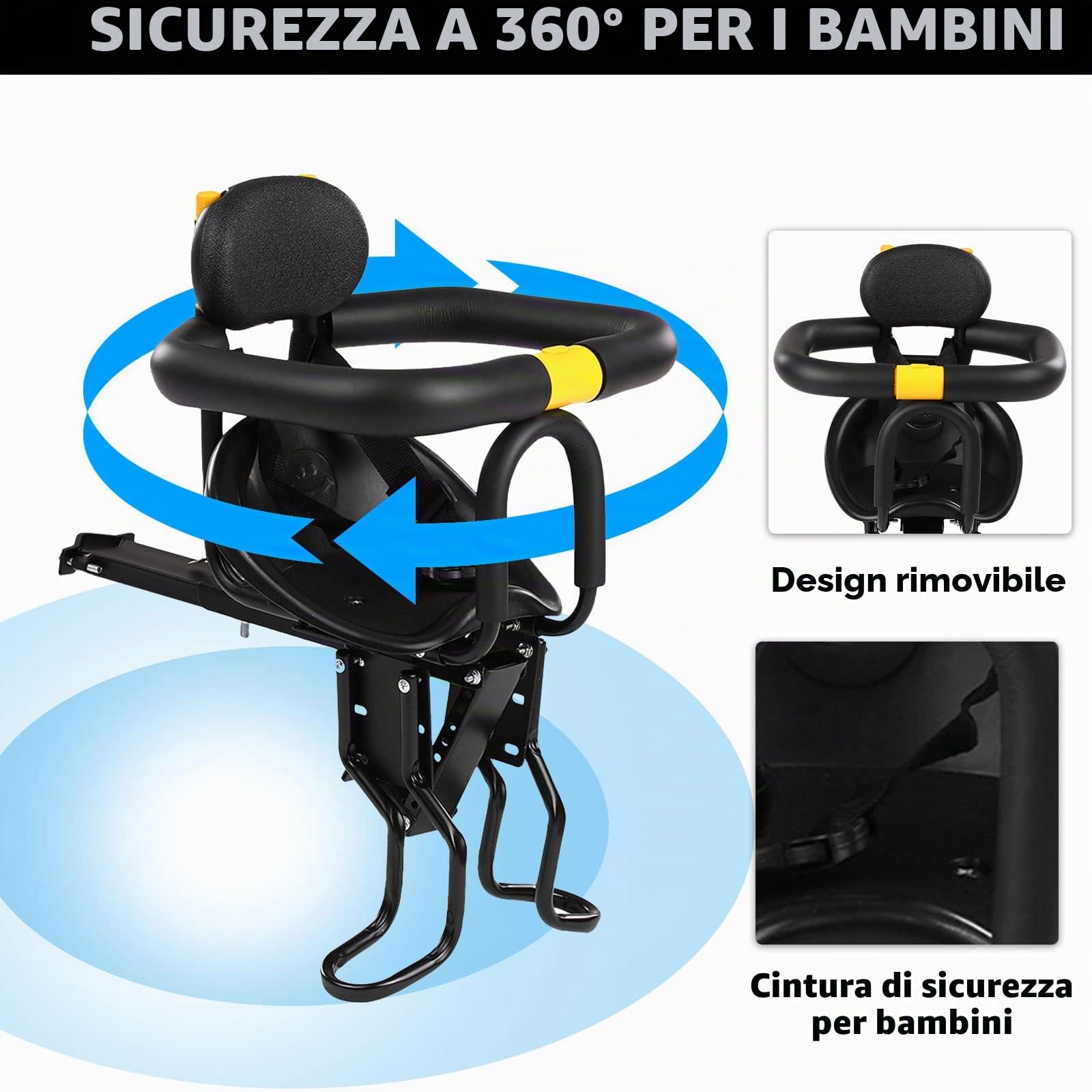 Honeyhouse Seggiolino Bicicletta Anteriore per Bambino | Pieghevole Sedile Seggiolino Anteriore con Braccioli e Pedale | per Bambini 2-6 Anni - Max 50KG