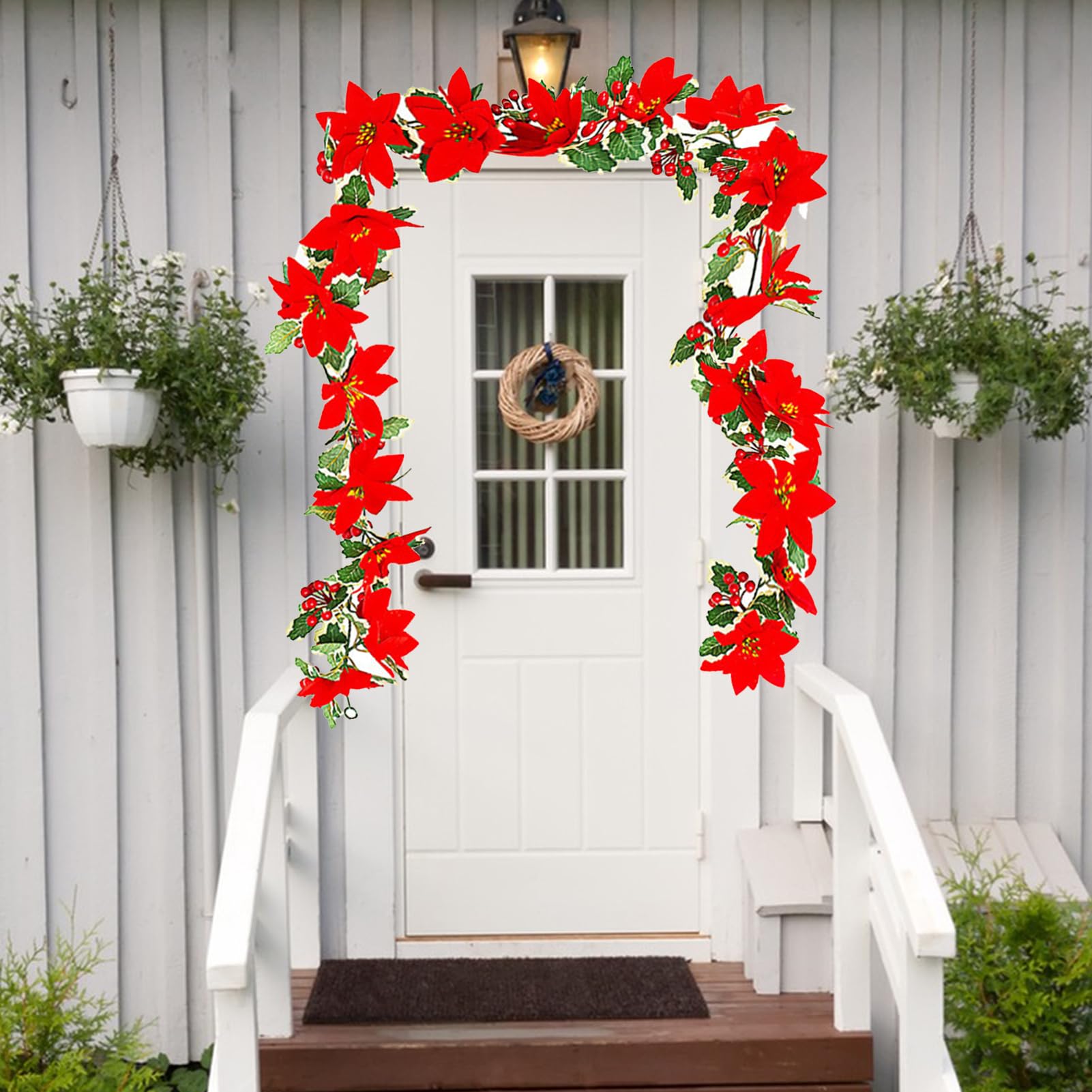 HXSCOO 2M Feuilles Artificielles Baies Rouges Vigne Noël Rotin Bricolage Guirlande Arbre De Noël Suspendus Ornements Décoration De La Maison Guirlande (Color : Style A 2M