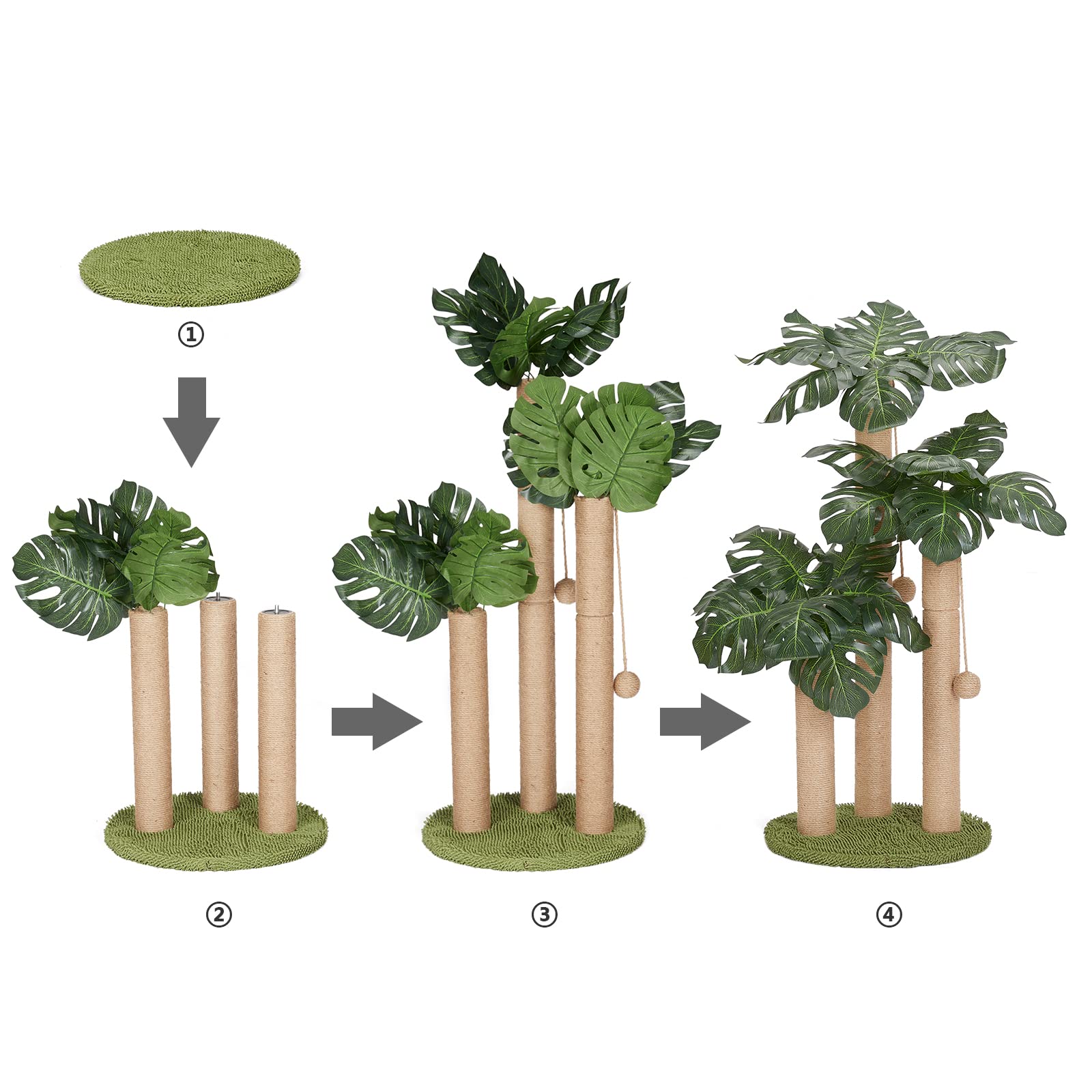 LEMONDA 31.5Inch Cat Scratching Post,Cat Scratcher Tree with 3 Scratching Poles & 2 Interactive Dangling Balls for Indoor Outdoor Kitten & Adult Cat Use