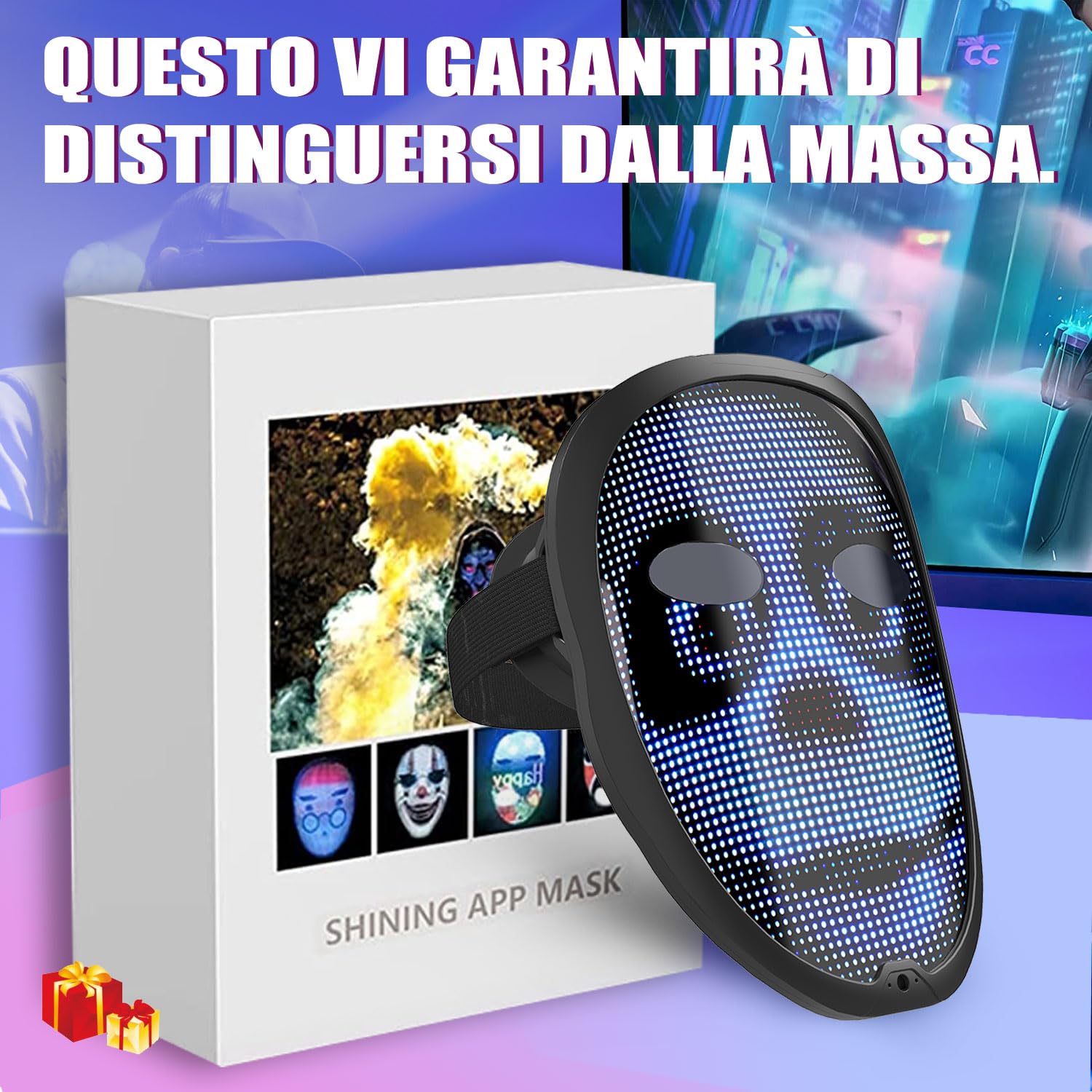 megoo Maschera led con bluetooth app programmazione,Maschera luminosa digitale elettronica a led,per halloween costume partito festa mascherata cosplay dj rave,cool led Maschera per adulti/bambini