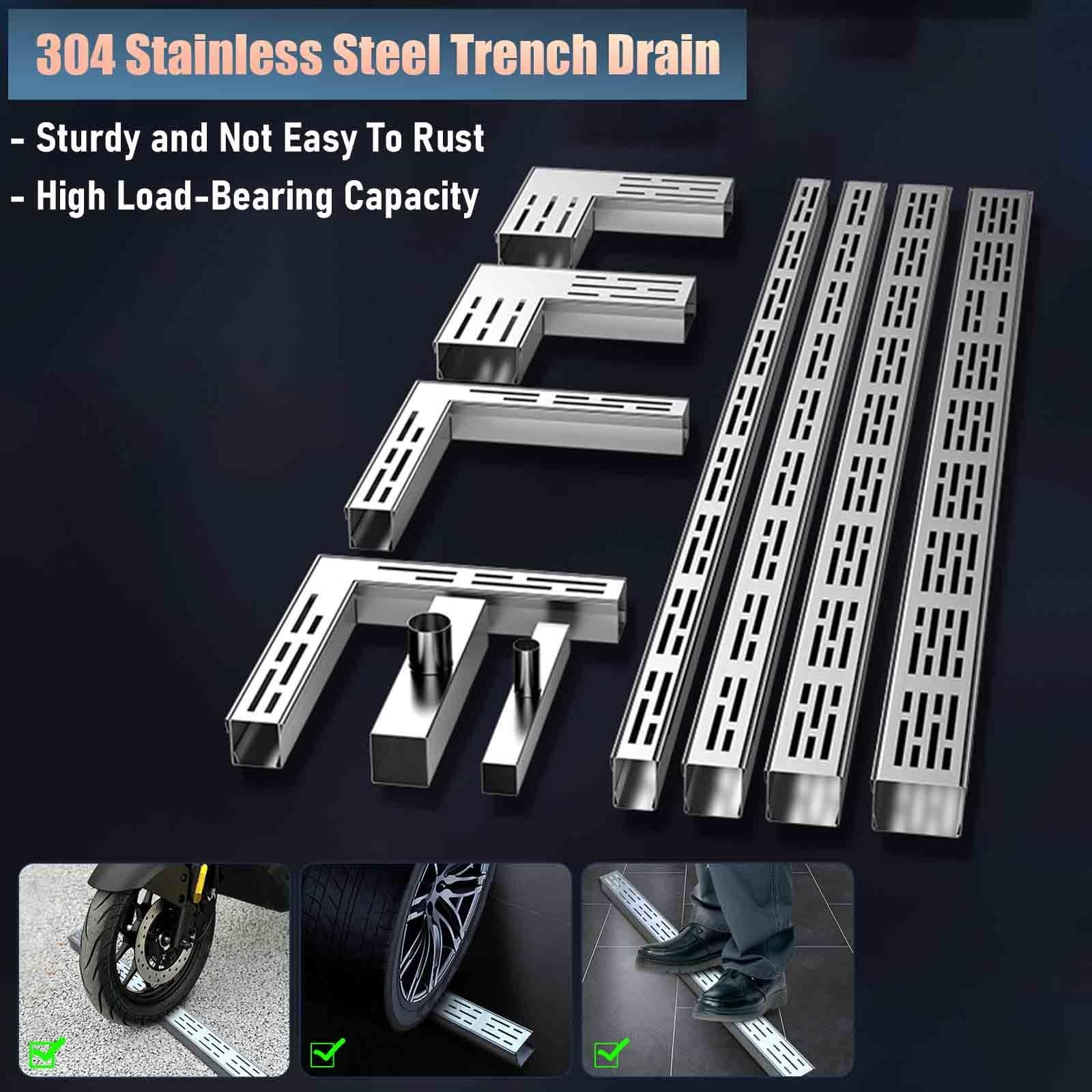 排水溝システム、 1mチャンネルドレインキット 庭のパティオの床のコンクリートの泥の雨水溝 U字型金属製格子付き株式会社S＆L ペブラスストーンの充填用 排水溝システム、 1mチャンネルドレインキット 庭のパティオの床の