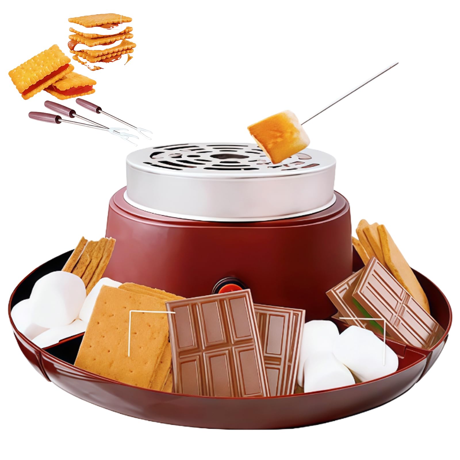 2-in-1 Electric S'Mores Maker & Fondue Set con 5 Accesorios-Placa Antiadherente de 30 cm, Temperatura Ajustable para niños y Adultos