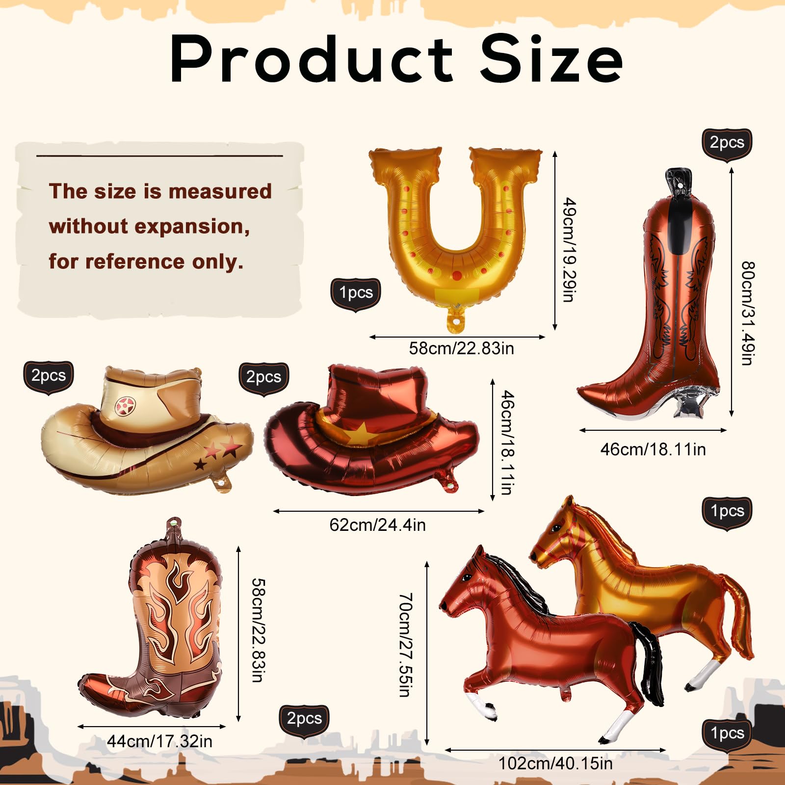 Cowboy Theme Foil Balloons 8-Piece Western Party Balloons - Cowgirl Boots And Hats Foil Balloons For Cowboy Theme Balloons Birthday Decoration