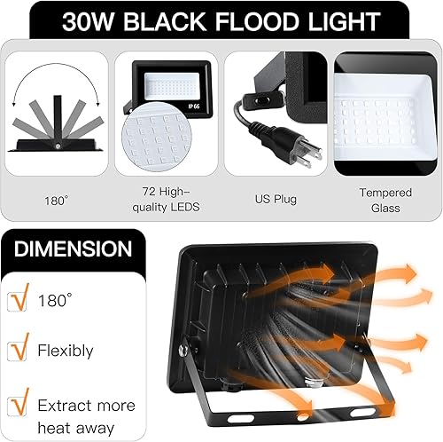 Miniatura 5 de Paquete de 2 luces LED negras de 30 W, luz de inundación de luz negra impermeable, 72 unidades LED, reflector de luces negras para exteriores +