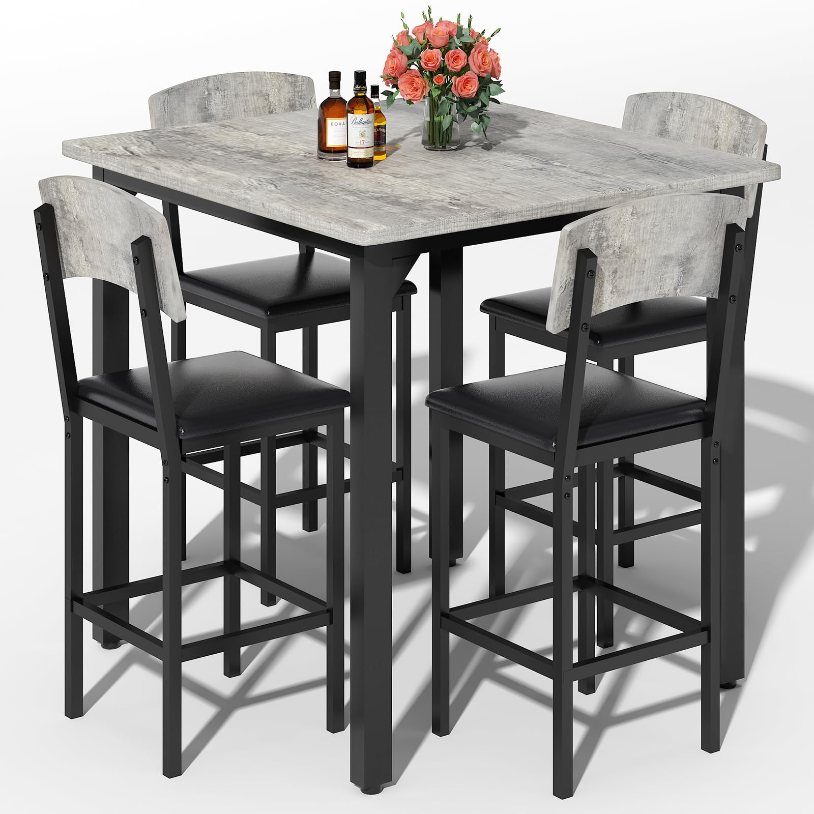AWQM 5-Piece Dining Table Set Dining Table Set for 4 Counter Height Table 4 Bar Stools Modern Kitchen