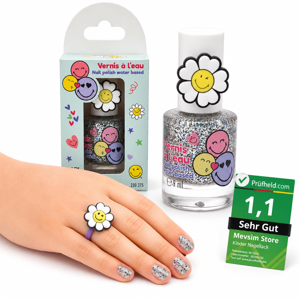 Smiley Esmalte de Uñas al Agua Peel Off Pack 2 – Esmalte No Tóxico Base Agua, Sin Olor, Secado Rápido y Fácil de Quitar – Maquillaje Infantil y Adultos – 2 x 9 ml