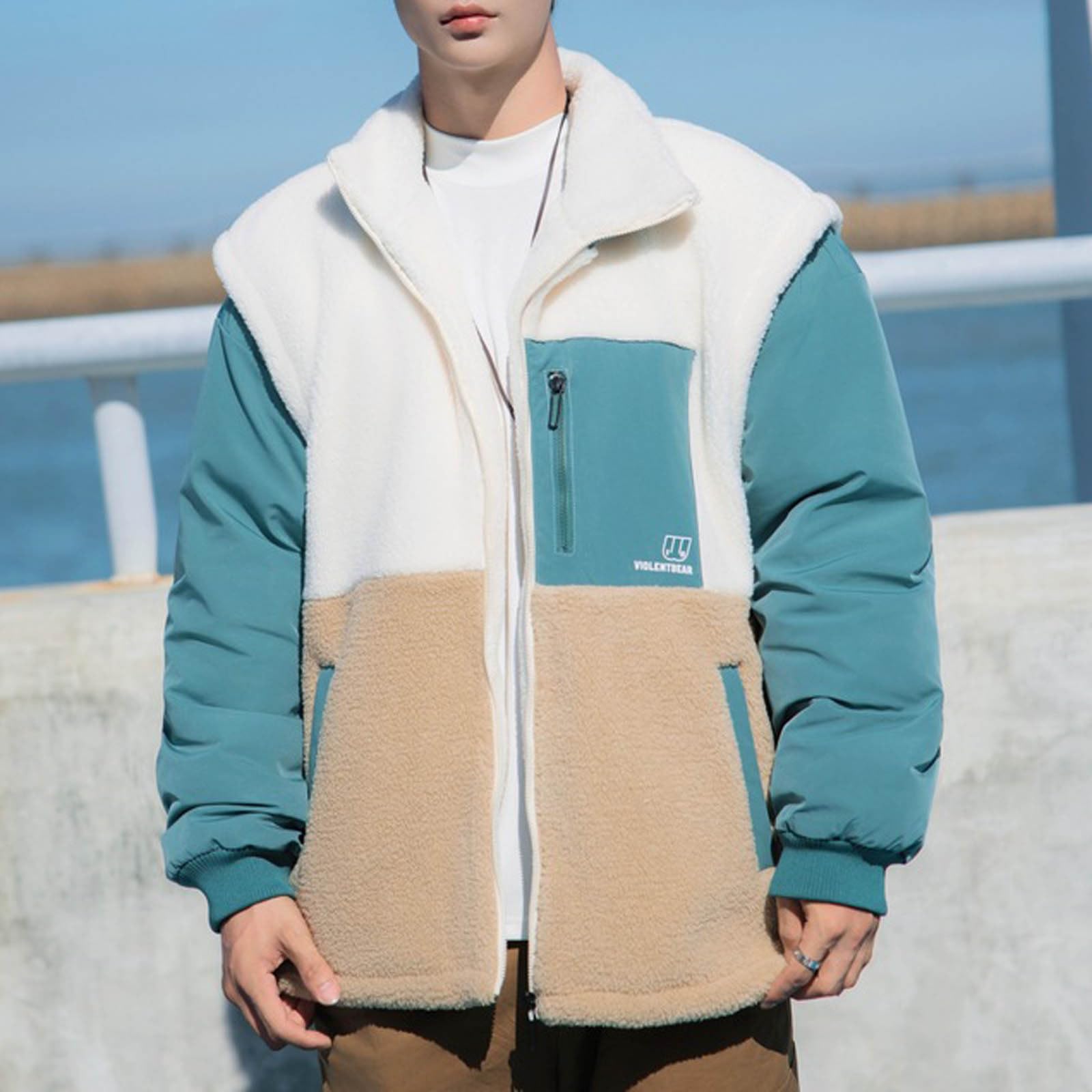 Chaqueta Polar Hombre Talla Grande, Chaqueta de Abrigo Informal cálida Acolchada y Gruesa con Bloqueo de Color para otoño e Invierno para Hombre