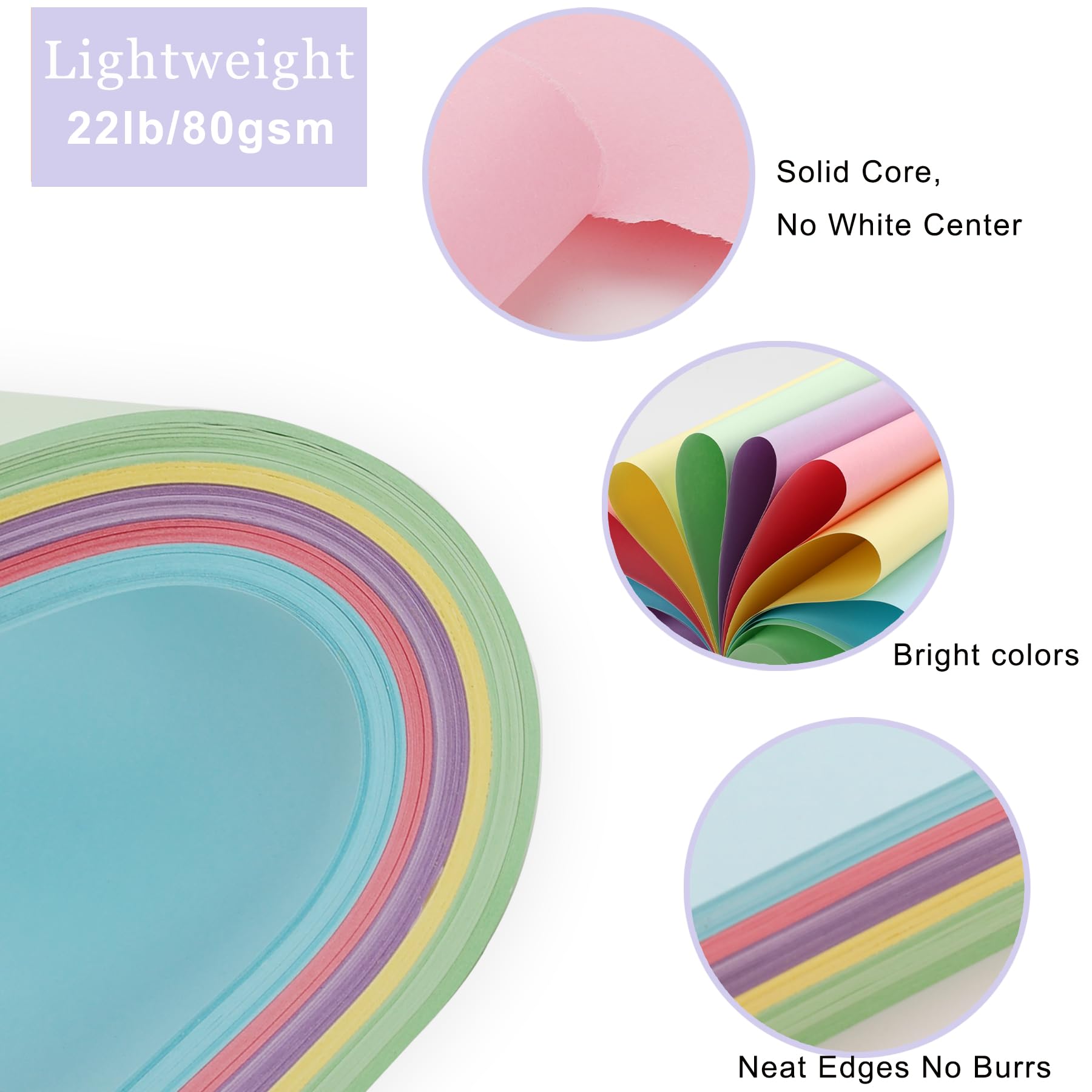 600 Sheets Colored Paper 8.5 X 11 - Color Printer Copy Paper 22lb/80gsm Double Sided Origami for DIY Art Craft,5 Pastel Colors - Image 3