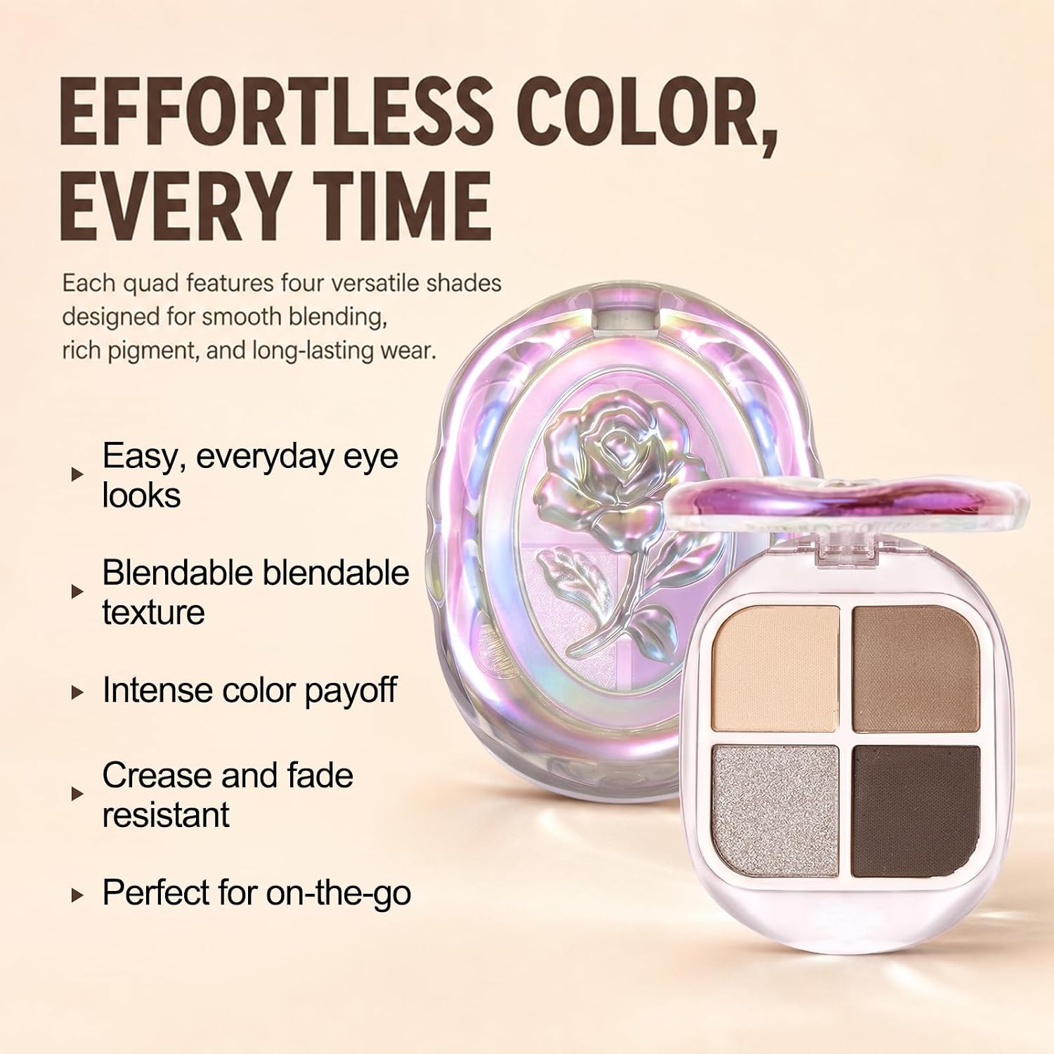 Erinde 4 Colors Eyeshadow Palette, Light Nude Taupe Shades Matte & Shimmer Eye Shadow Palettes, Long Lasting Blendable Mini Eye Shadow for Older Women, Ultra Pigmented Neutral Eyeshadow Palette, 03 image 5