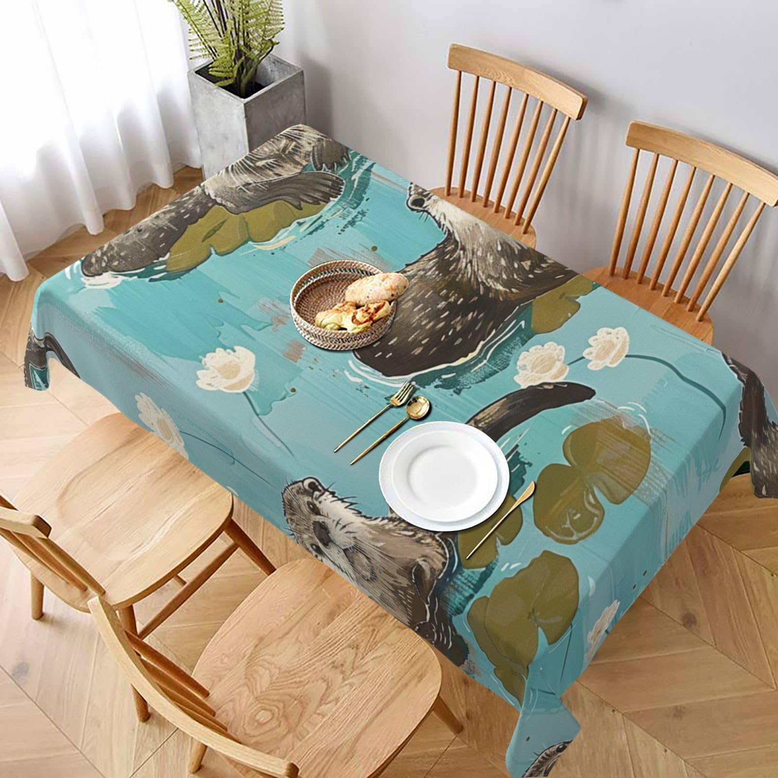 WPKJU Otters Printed Tablecloth 60x90 in Water Resistant Table Cover Washable Rectangle Table Cloth for Dining Tables