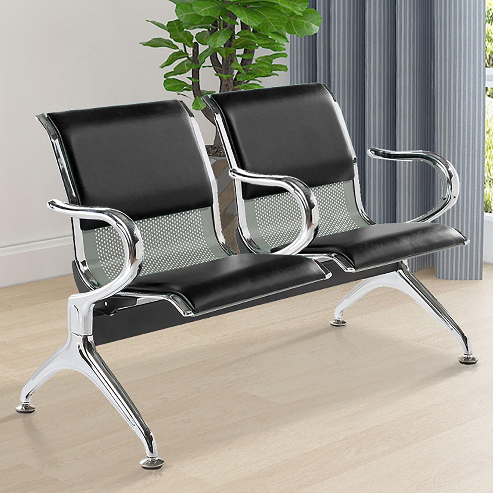 SaryEdge 2-Seat Reception Bench Set with Armrests & Backrests, Durable Steel Frame Chairs for Airports, Banks, Markets & Schools - Comfortable & Styli,