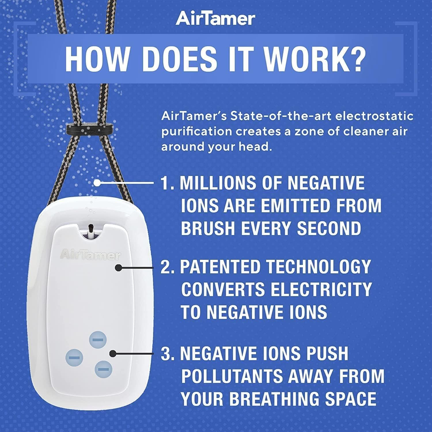 AirTamer A315W - Purificador de Aire Recargable - Generador de Iones Negativos - Contra Gérmenes y Alérgenos - Con Estuche de Viaje de Cuero - Blanco