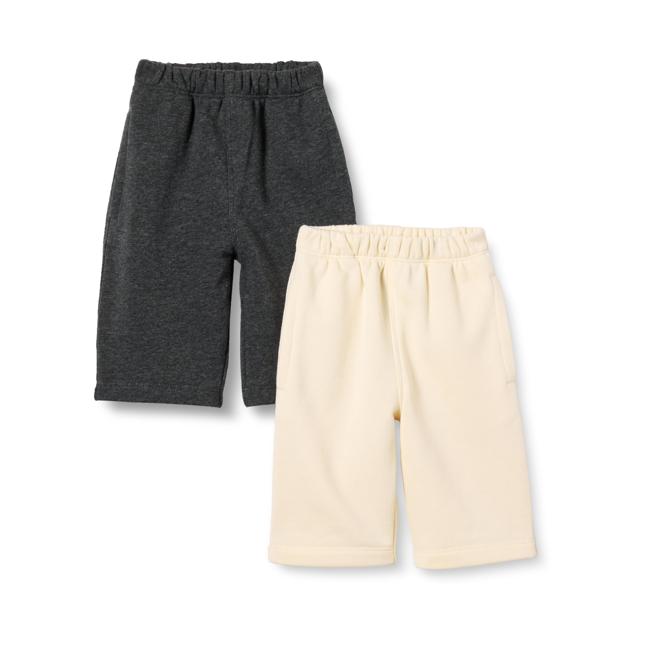 Amazon Essentials Unisex Babies' French Terry Cotton Pants, Pack of 2, Beige/Charcoal, Preemie
