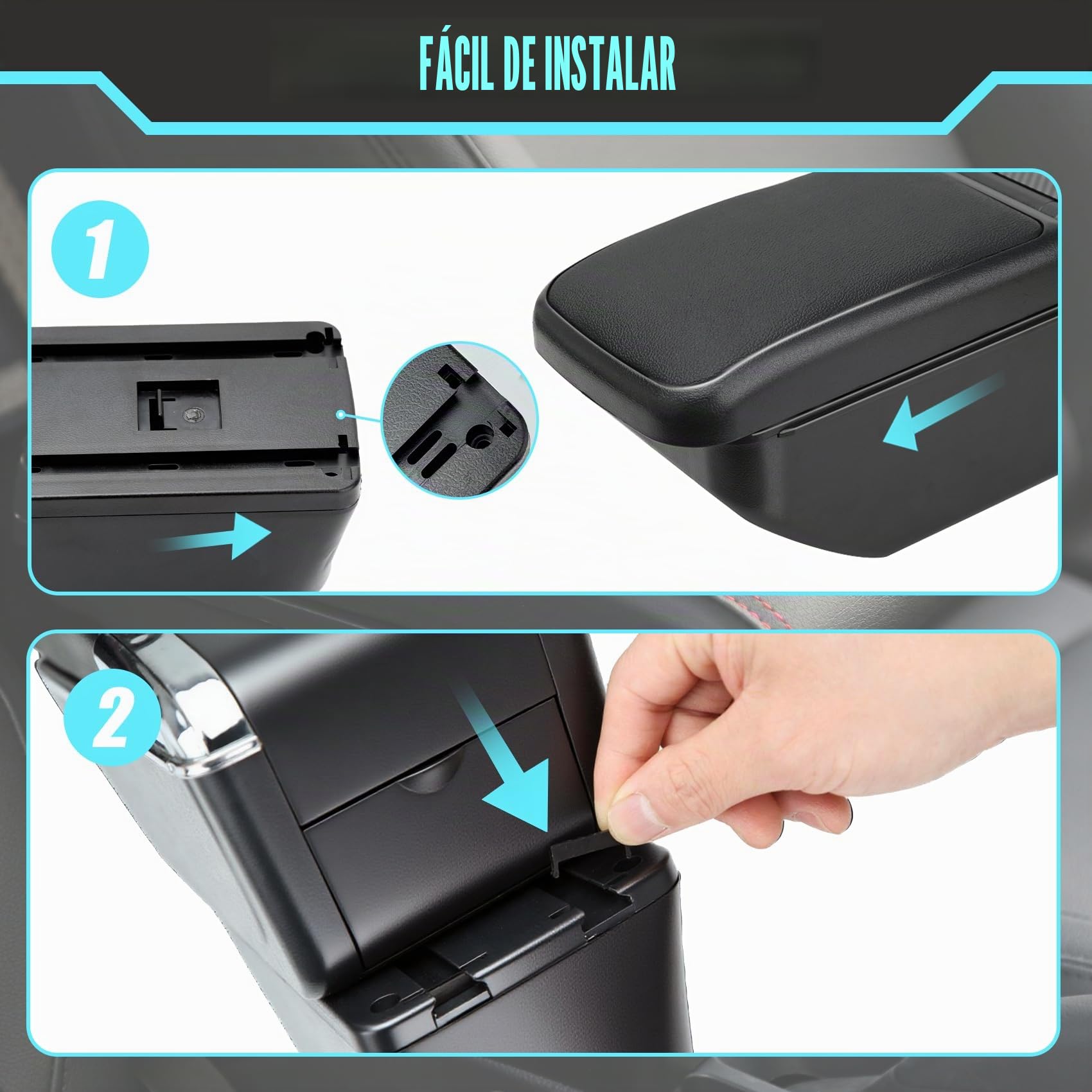 Apoyabrazos Para Citroen C3 MK3 2016-2024 Apoyabrazos Coche Consola Reposabrazos Central Almacenamiento Negro Cuero Tapizado Caja
