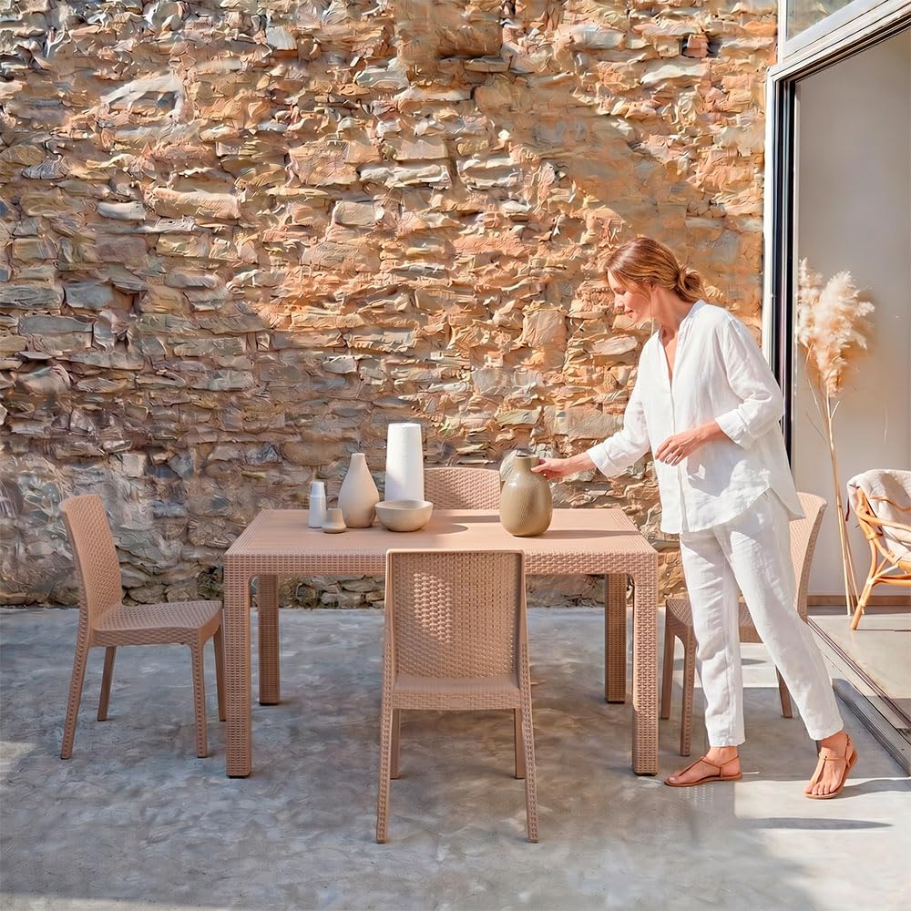 Omar & Amira Zestaw mebli ogrodowych rattan 130x75 cm stół i 4 krzesła Cappuccino