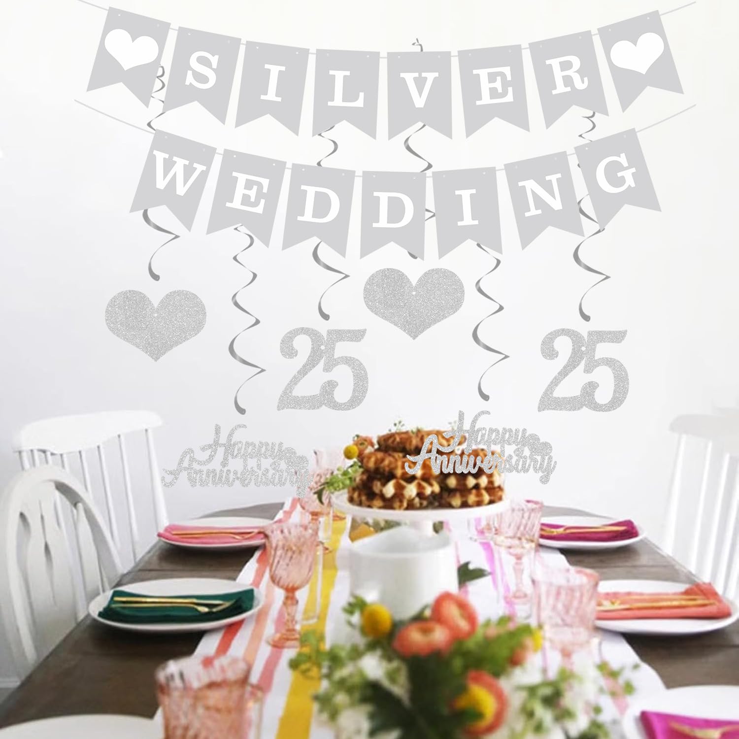 Decorazioni 25° Anniversario Matrimonio - Banner E Vortici Argento, Per Feste E Celebrazioni - Foto 8