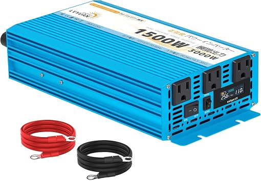 LVYUAN Inverter, 24 V, Rated, 1500 W, Instant Max, 3,000 W, Pure Sine Wave, DC 12 V DC, AC 100 V AC Conversion, Equipped with LCD Display, 3 AC Outlets, Solar Power Generation, Disaster