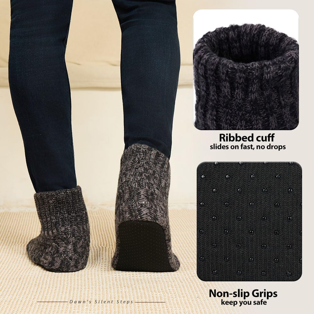 LEMZONE Mens Fuzzy Slipper Socks with Grippers Sherpa Lined House Shoes