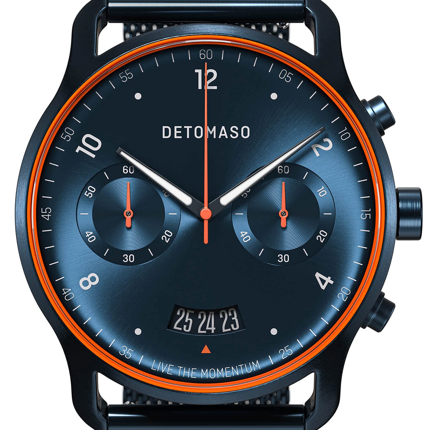 DeTomaso SORPASSO Velocita Blue Orange Herren-Armbanduhr Analog Quarz Mesh Milanese Blau Brushed